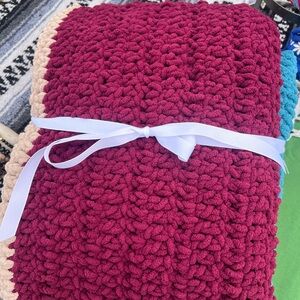 Plush Burgundy Knit Throw Blanket